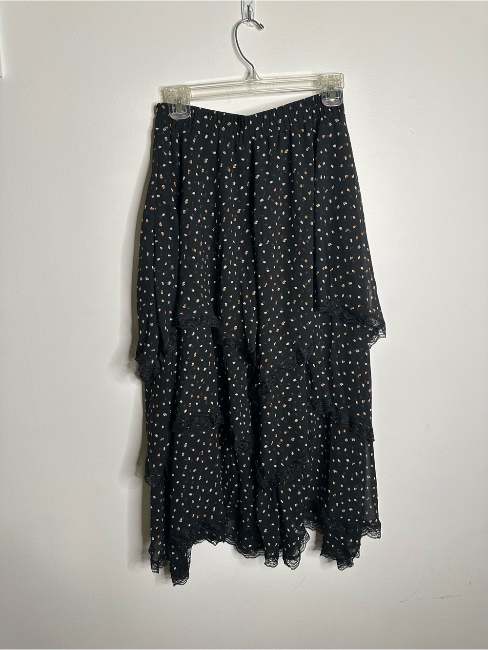 Black Tiered Polka Dot Midi Skirt sz medium - Picture 2 of 5